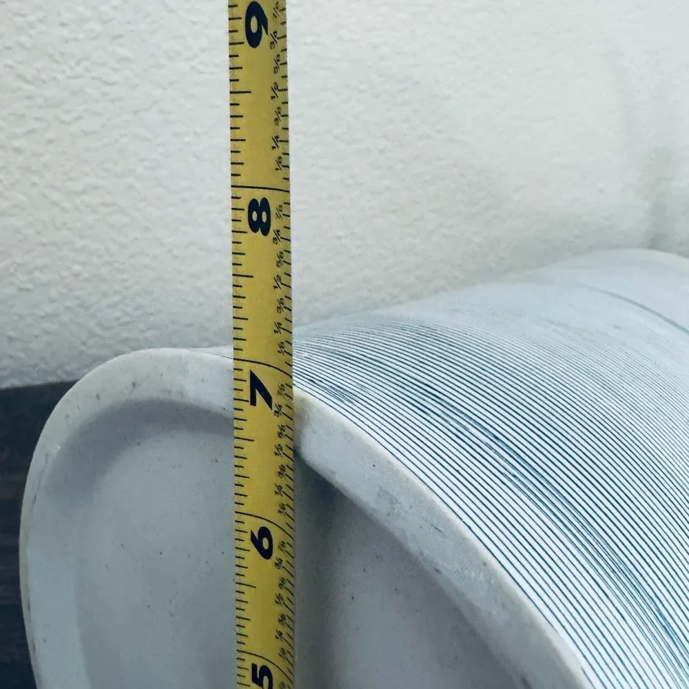 Modern Ceramic Statement Vase Decor Blue White Striped Thailand